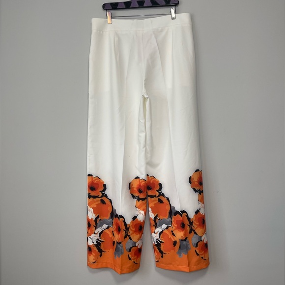Adrienne & Sandrine White Floral Trouser Pants Size 48 - Picture 2 of 6